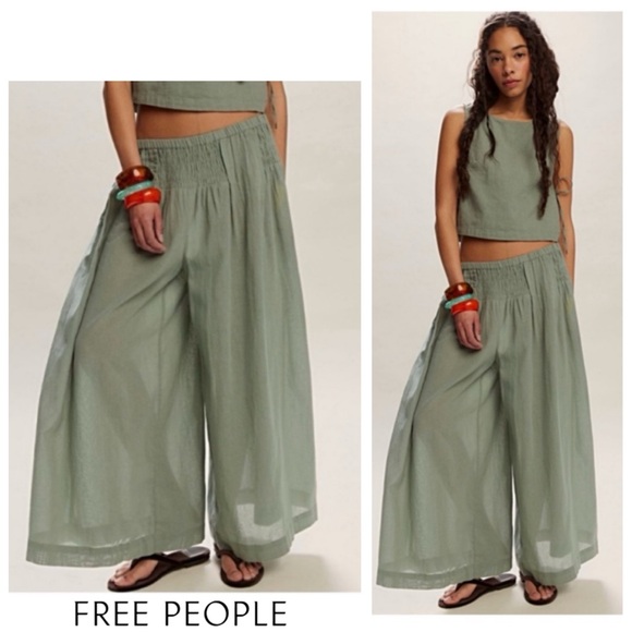 Free People Pants - ♥️ FREE PEOPLE Rising Sun Pants L Lily Pad Billowy Wide-Leg Flattering Fit Nwt’s